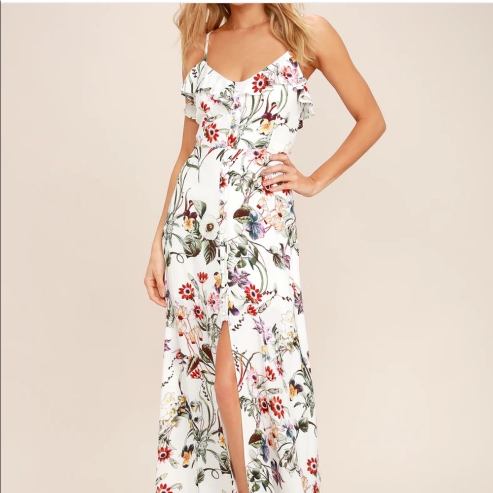 Lulus Bloom On Ivory Floral Print Maxi Dress